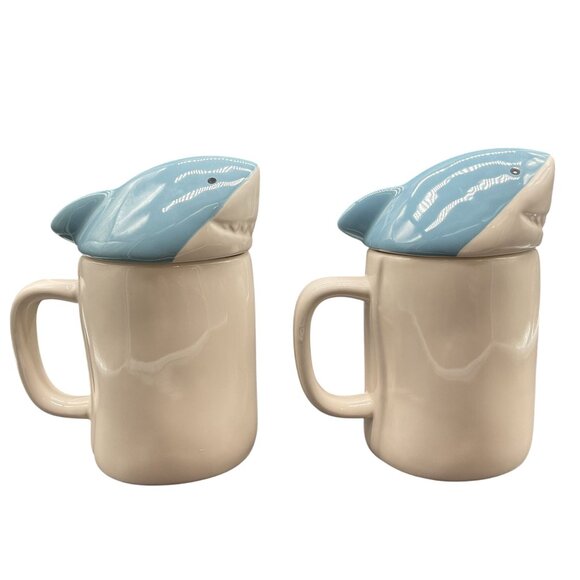 Mommy Shark & Baby Shark Ceramic Mugs Rae Dunn Set Of 2 Ceramic 7"H - Picture 3 of 6